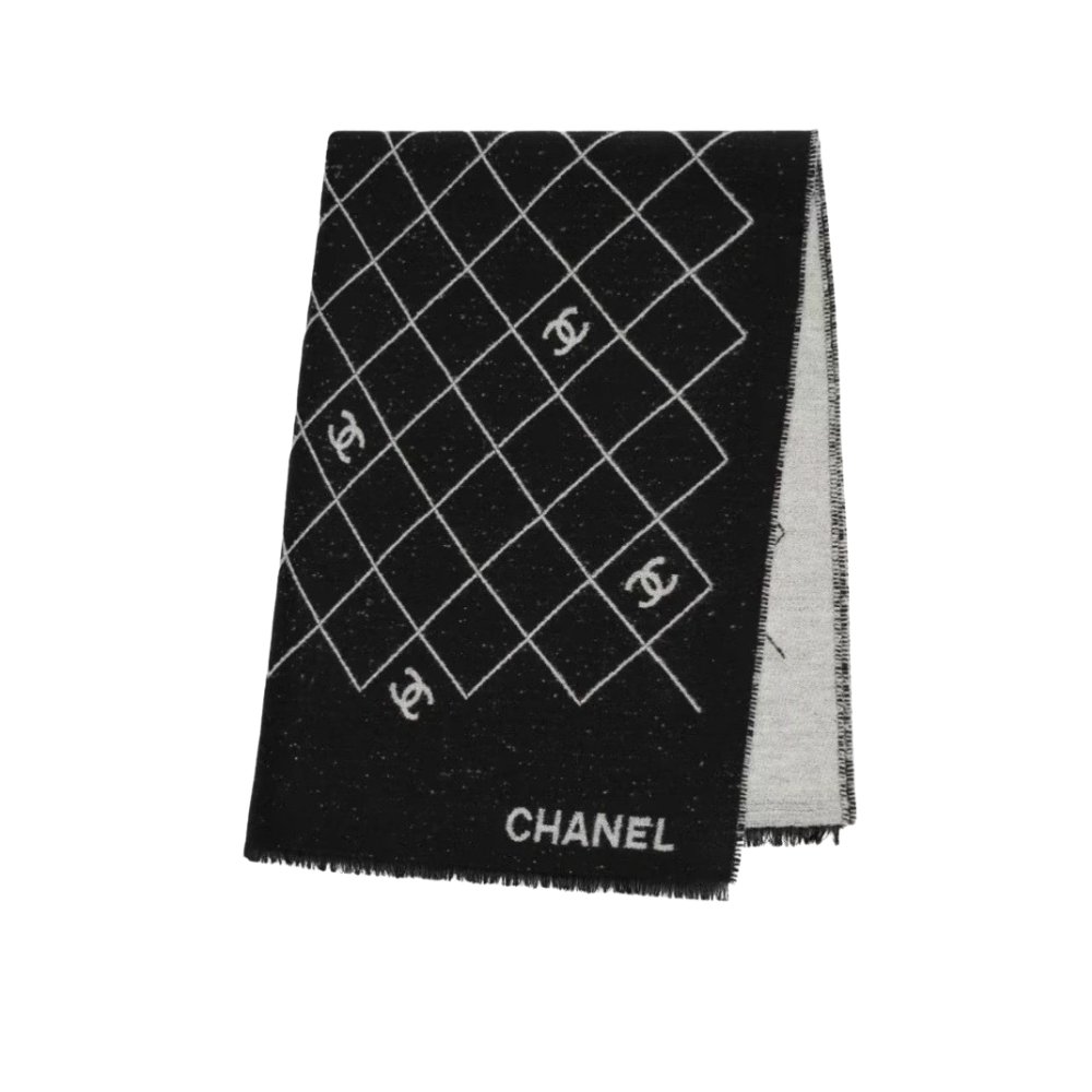 thumnail-2 Chanel 25A Quilted Double C Scarf Black 180Cm - Image 1