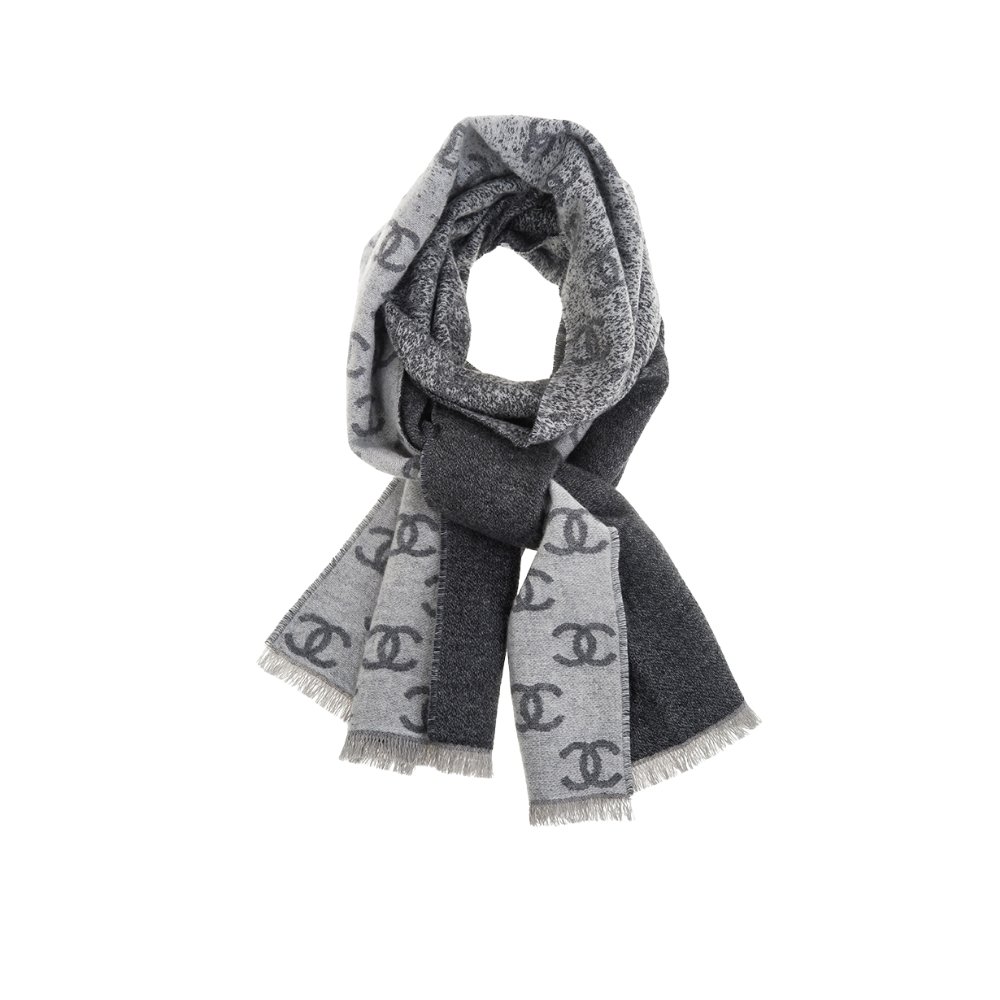 thumnail-6 Chanel 24B Full CC Scarf Grey And Black 180Cm - Image 1