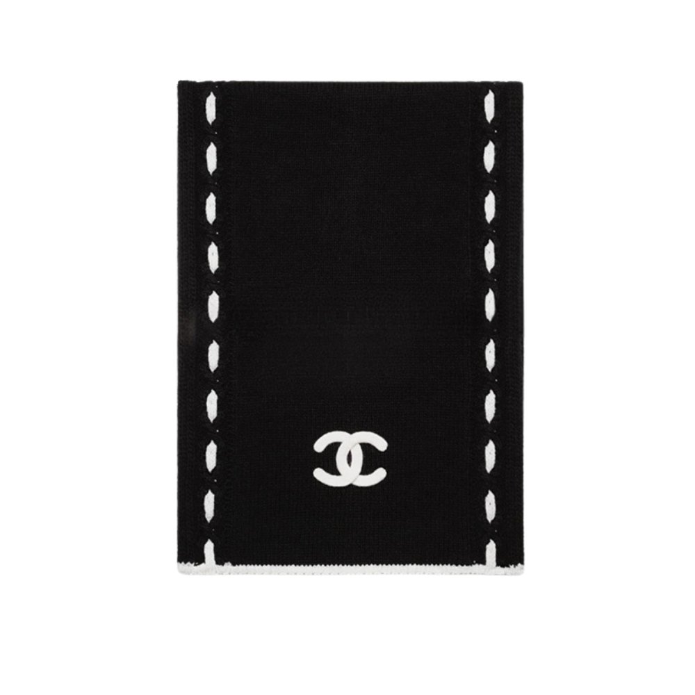 thumnail-7 Chanel CC Logo Cashmere Scarf Black 180Cm - Image 1