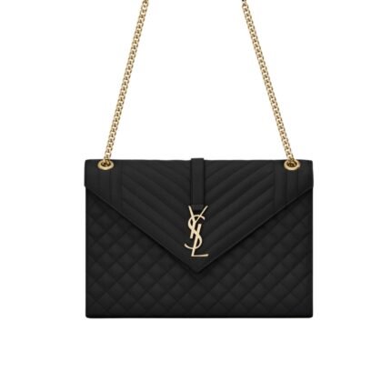 Saint Laurent Envelope Large In Quilted Grain De Poudre Embossed Black Gold 31Cm 600166BOW911000