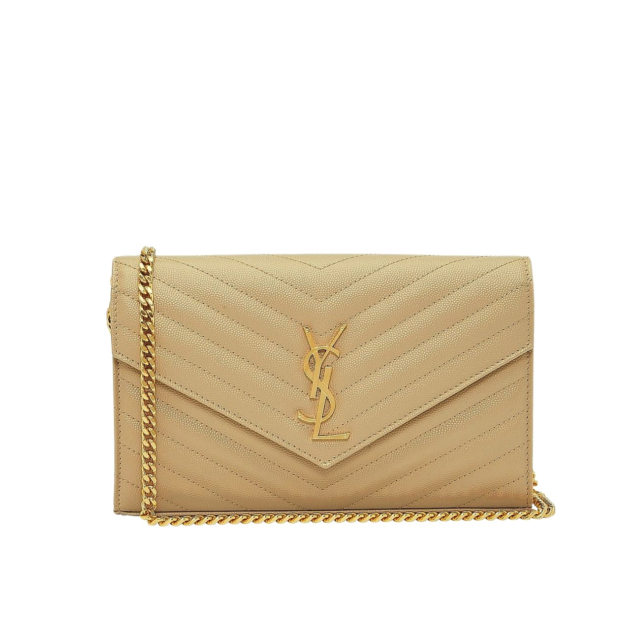 vel-6-6 Saint Laurent Cassandre Matelassé Chain Wallet In Grain De Poudre Embossed Beige 22Cm 377828BOW012721 - Image 1